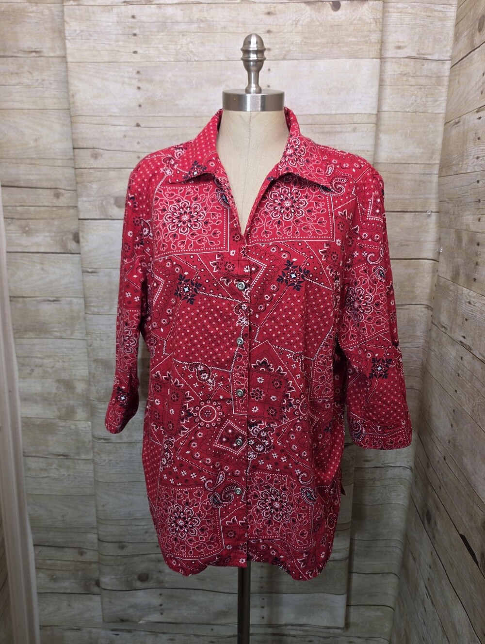 Allison Daley Red Bandana-Print Button Front Tunic